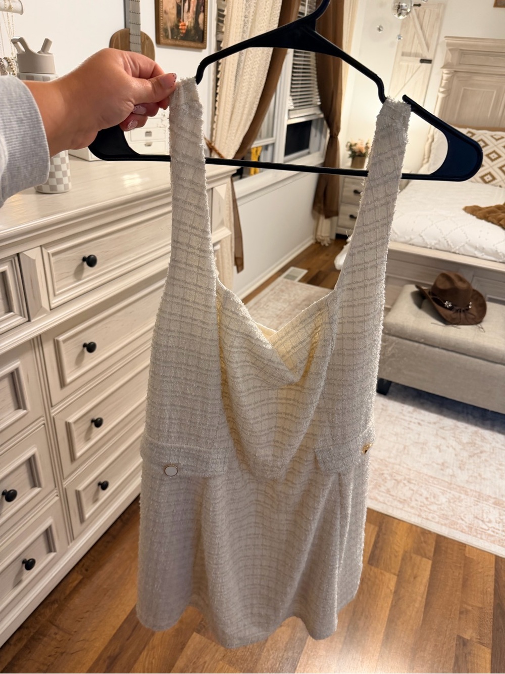 Women’s Textured Cream Tweed Slip Dress